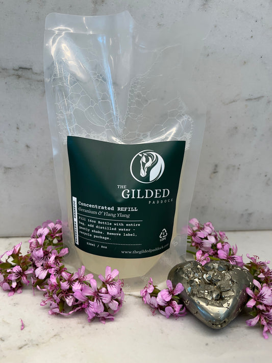 100% Recyclable pouch refills of our concentrated waterless shampoo